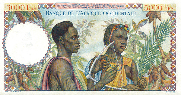 5000-franc French L'Afrique banknote designed by Sebastien Laurent 