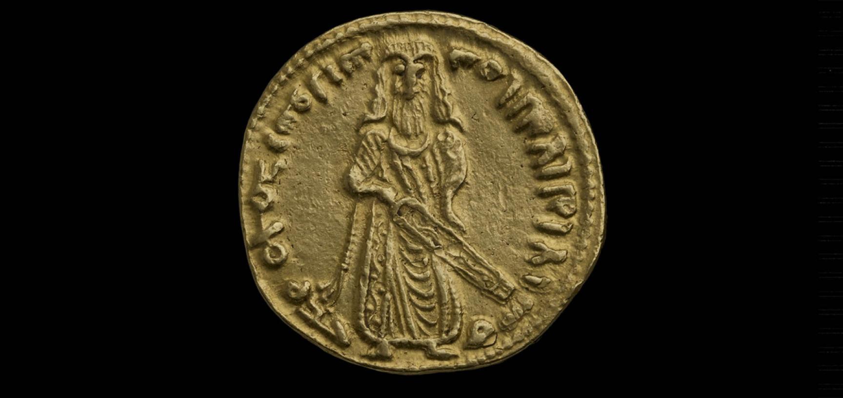 Standing Caliph Dinar, AD 696-697