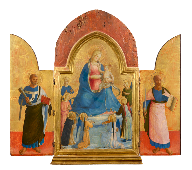 The Virgin and Child with Angels and a Dominican Saint, 1450–1455, Triptych painting, Fra Angelico